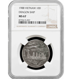 Vietnam 10 Dong 1988, NGC MS67, "Asiatisches Drachenschiff"