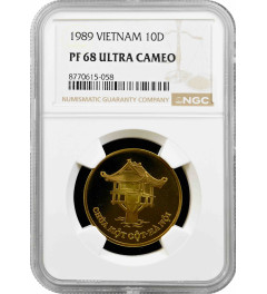 Vietnam 10 Dong 1989, NGC PF68 UC, "Ein-Säulen-Pagode"