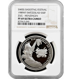 Schweiz 50 Franken 1989 HF, NGC PF69 UC, "Menzingen Schützenfest" Silbermünze