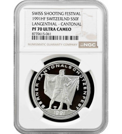 Schweiz 50 Franken 1991 HF, NGC PF70 UC, "Kantonalschützenfest in Langenthal"