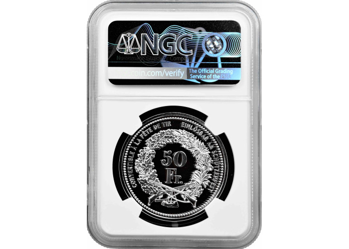 Швейцария 50 франков 2004 г., NGC PF69 CAM, "Стрелковый фестиваль во Фрибуре"