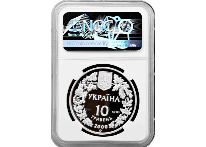 Ukraine 10 hryven 2000, NGC PF70 UC, "Flora and Fauna - Freshwater Crab" silver