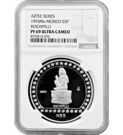 Mexico 5 pesos 1993 Mo, NGC PF69 UC, "Pre-Columbian Aztec - Xochipilli"