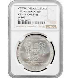 Mexico 5 pesos 1993 Mo, NGC MS69, "Veracruz - Carita Sonriente" Top Pop