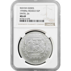 Mexico 5 pesos 1994 Mo, NGC MS69, "Pre-Columbian Maya - Dintel 26"