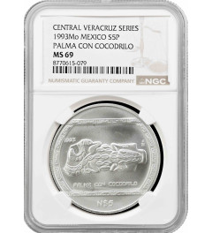 Mexico 5 pesos 1993 Mo, NGC MS69, "Veracruz - Palma Con Cocodrilo" Top Pop
