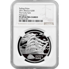 Беларусь 20 рублей 2011 г., NGC PF69 UC, "Парусные корабли - Катти Сарк"