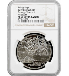 Belarus 20 roubles 2010, NGC PF69 UC, "Sailing ships - Amerigo Vespucci"