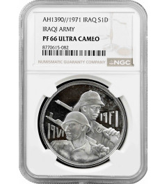 Iraq 1 dinar 1971, NGC PF66 UC,, "50th Anniversary of Iraqi Army" silver coin