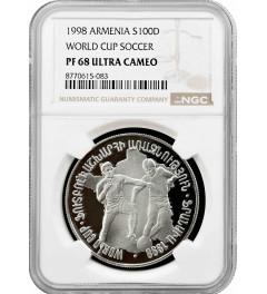 Armenia 100 dram 1998, NGC PF68 UC, "World Cup Soccer" silver coin