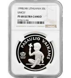 Lithuania 5 litai 1998 LMK, NGC PF68 UC, "UNICEF - Children of the World"