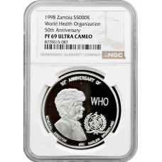 Zambia 5000 kwacha 1998, NGC PF69 UC, "World Health Organization" Top Pop