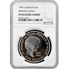 Great Britain 5 pounds 1999, NGC PF69 UC, "Princess Diana Memorial"