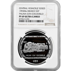 Mexico 5 pesos 1993 Mo, NGC PF69 UC, "Veracruz - Palma Con Cocodrilo"