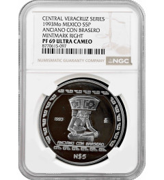 Mexico 5 pesos 1993 Mo, NGC PF69 UC, "Veracruz - Anciano Con Brasero"