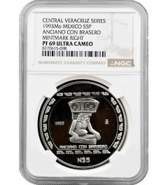 Mexico 5 pesos 1993 Mo, NGC PF69 UC, "Veracruz - Anciano Con Brasero"