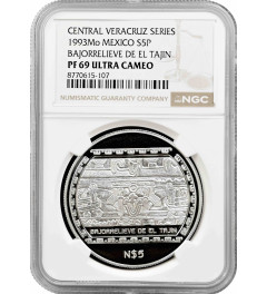 Mexico 5 pesos 1993 Mo, NGC PF69 UC, "Veracruz - Bajorrelieve de el Tajin"