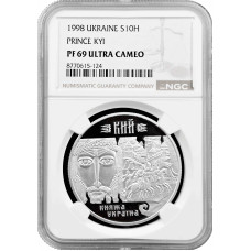 Українa 10 гривень 1998 р., NGC PF69 UC, "Княжа Україна - Князь Кий"