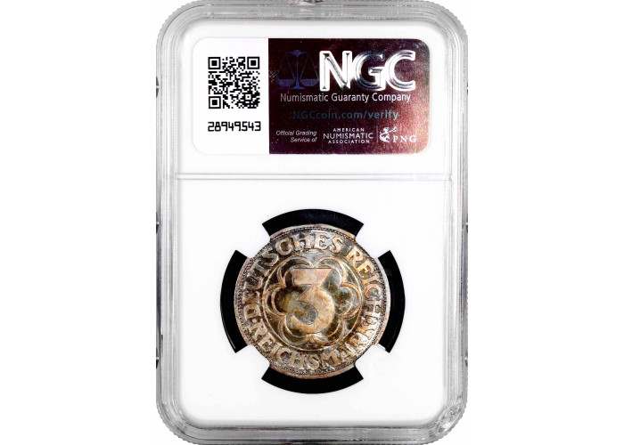 Веймарская Республика 3 рейхсмарки 1927 г. A, NGC PF67, "1000 лет Нордхаузену" Top Pop