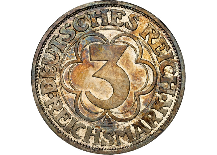 Веймарская Республика 3 рейхсмарки 1927 г. A, NGC PF67, "1000 лет Нордхаузену" Top Pop