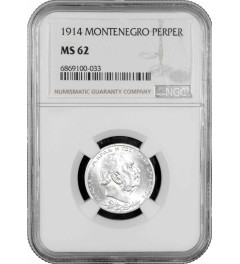Montenegro 1 Perper 1914, NGC MS62, "König Nikholas I (1910 - 1918)" Silbermünze