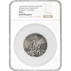 Argentinien Bronzemedaille 1904, NGC MS61, "Denkmal in Buenos Aires - Garibaldi"