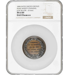 Schweden Bronzemedaille 1830, NGC MS63 BN, "Gründung der Friedensgesellschaft"
