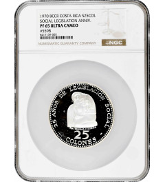 Costa Rica 25 Colones 1970, NGC PF65 UC, "Sozialgesetzgebung" Silbermünze