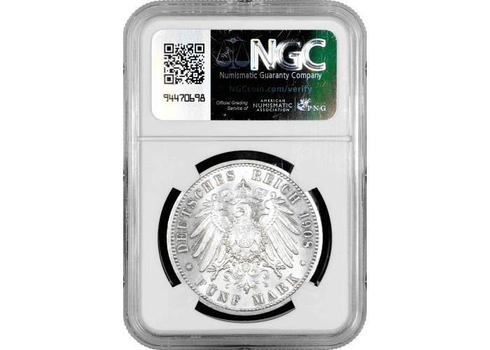Sachsen-Weimar-Eisenach 5 Mark 1908, NGC MS64, "Universität Jena" Silbermünze