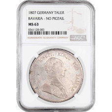 Bavaria 1 thaler 1807, NGC MS63, "King Maximilian I (1806 - 1825)" Top Pop