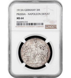 Preußen 3 Mark 1913 A, NGC MS64, "Eintritts in den Krieg gegen Napoleon"