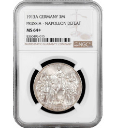 Preußen 3 Mark 1913 A, NGC MS64+, "Eintritts in den Krieg gegen Napoleon"