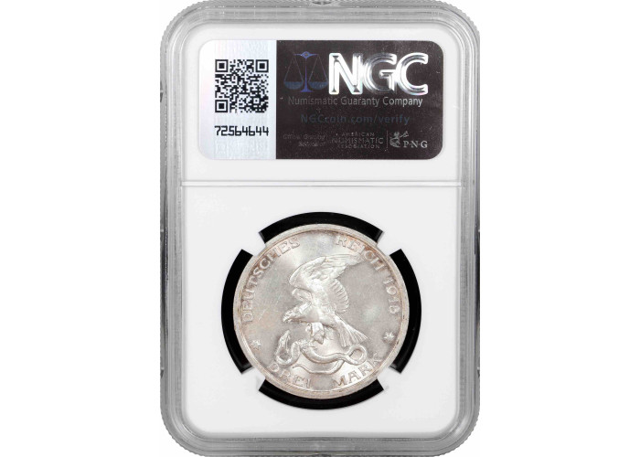 Preußen 3 Mark 1913 A, NGC MS64+, "Eintritts in den Krieg gegen Napoleon"