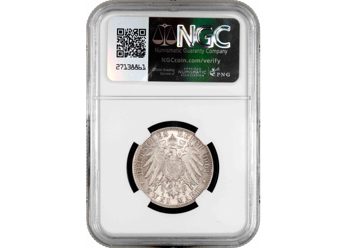 Бремен 2 марки 1904 г. J, NGC MS66, "Ганзейский город Бремен (1871 - 1918)"
