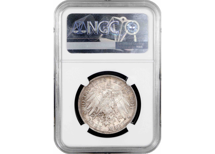 Würtemberg 3 Mark 1911 F, NGC MS66, "Silberhochzeit  von Wilhelm II & Charlotte"