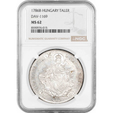 Hungary 1 thaler 1786 B, NGC MS62, "King Joseph II (1780 - 1790)" silver coin