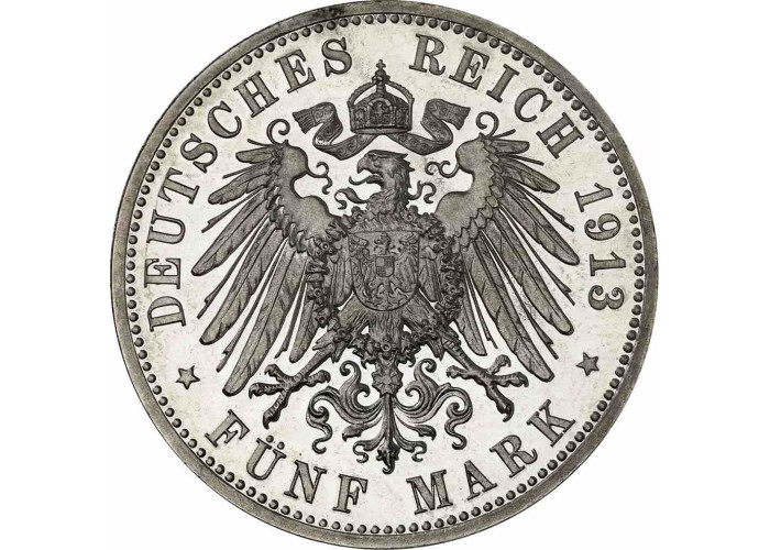 Prussia 5 mark 1913 A, NGC PF64 UC, "King Wilhelm II (1888 - 1918)" silver coin