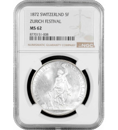 Schweiz 5 Franken 1872, NGC MS62, "Eidgenössisches Freischießen in Zürich"