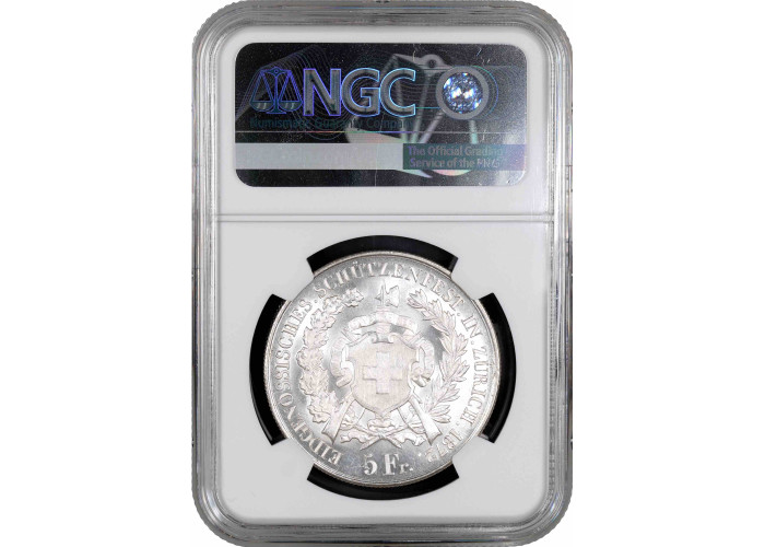 Schweiz 5 Franken 1872, NGC MS62, "Eidgenössisches Freischießen in Zürich"