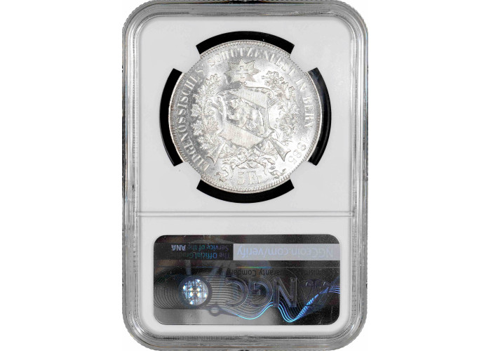 Schweiz 5 Franken 1885, NGC MS62, "Eidgenössisches Freischießen 1857 in Bern"