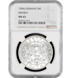 Bremen 5 Mark 1906 J, NGC MS63, "Hansestadt Bremen (1871 - 1918)"