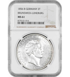 Braunschweig-Luneburg 2 Taler 1856 B, NGC MS61, "25 Jahre Regierung"