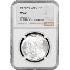 Poland 10 zlotych 1939, NGC MS63, "Second Republic (1919 - 1939)" silver coin