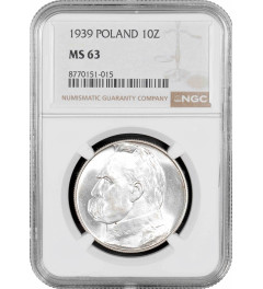 Poland 10 zlotych 1939, NGC MS63, "Second Republic (1919 - 1939)" silver coin