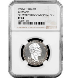 Schwarzburg-Sondershausen 2 mark 1905 A THICK RIM, NGC PF63, "Charles Gonthier"