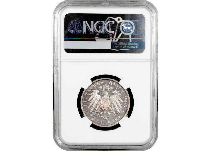 Schwarzburg-Sondershausen 2 mark 1905 A THICK RIM, NGC PF63, "Charles Gonthier"
