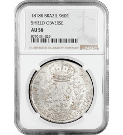 Brazil 960 reis 1818 R, NGC AU58, "King John VI (1802 - 1822)" silver coin