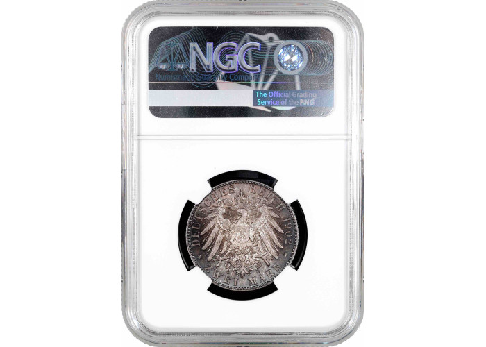 Saxony 2 mark 1902 E, NGC MS65, "Death of Albert of Saxony" silver coin