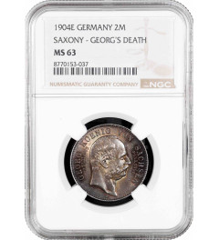 Saxony 2 mark 1904 E, NGC MS63, "Death of George of Saxony" silver coin