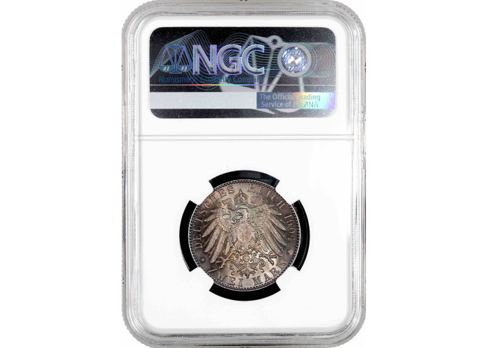 Saxony 2 mark 1904 E, NGC MS63, "Death of George of Saxony" silver coin